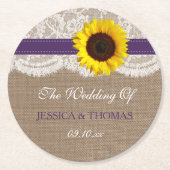 Die rustikale Hochzeitssammlung für Sonnenblumen - Runder Pappuntersetzer (Vorderseite)