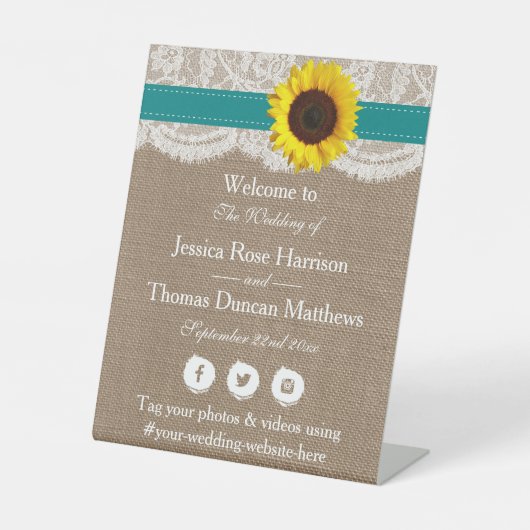 Die rustikale Hochzeitssammlung für Sonnenblumen - Sockelschild (Vorderseite)