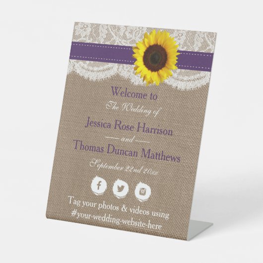 Die rustikale Hochzeitssammlung für Sonnenblumen - Sockelschild (Vorderseite)