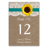 Die rustikale Hochzeitssammlung für Sonnenblumen - Tischnummer (Rückseite)