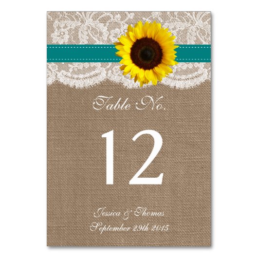 Die rustikale Hochzeitssammlung für Sonnenblumen - Tischnummer (Rückseite)