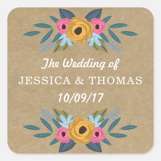 Die Rustikale Kraft-Blumenzwiebelsammlung Quadratischer Aufkleber (Vorderseite)