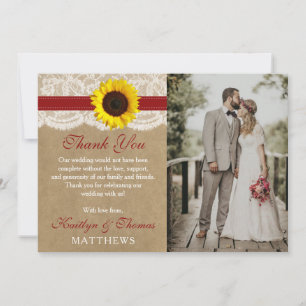 Die rustikale Kraft Sonnenblumen-Hochzeitssammlung Dankeskarte