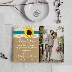 Die rustikale Kraft Sonnenblumen-Hochzeitssammlung Dankeskarte