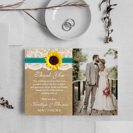 Die rustikale Kraft Sonnenblumen-Hochzeitssammlung Dankeskarte