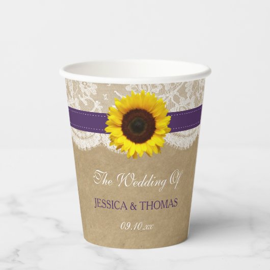 Die rustikale Kraft Sonnenblumen-Hochzeitssammlung Pappbecher (Rückseite)