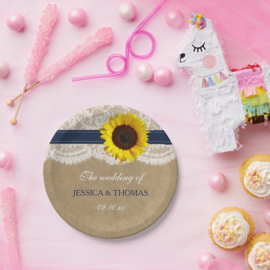 Die rustikale Kraft Sonnenblumen-Hochzeitssammlung Pappteller (Party)