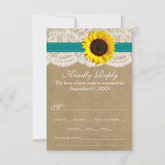Die rustikale Kraft Sonnenblumen-Hochzeitssammlung RSVP Karte (Vorderseite)