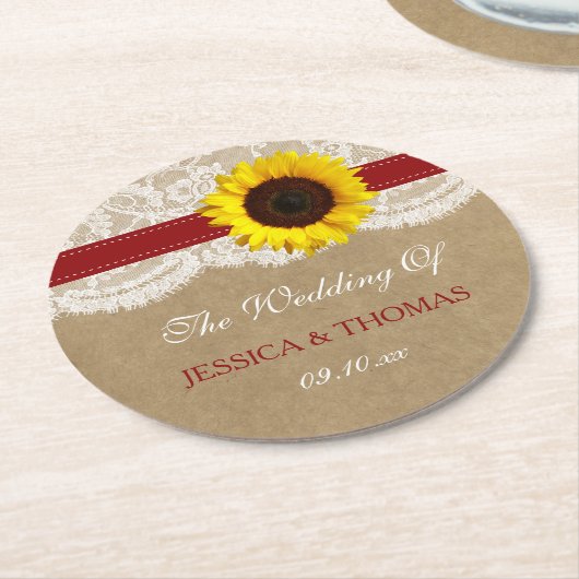 Die rustikale Kraft Sonnenblumen-Hochzeitssammlung Runder Pappuntersetzer (Angewinkelt)