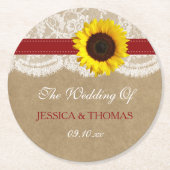 Die rustikale Kraft Sonnenblumen-Hochzeitssammlung Runder Pappuntersetzer (Vorderseite)