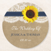 Die rustikale Kraft Sonnenblumen-Hochzeitssammlung Runder Pappuntersetzer (Vorderseite)