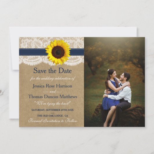 Die rustikale Kraft Sonnenblumen-Hochzeitssammlung Save The Date (Vorderseite)
