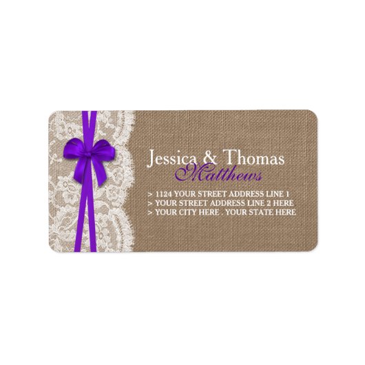 Die rustikale Lila Bow Wedding Collection Adressaufkleber (Vorne)
