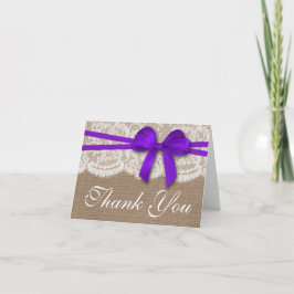 Die rustikale Lila Bow Wedding Collection Dankeskarte