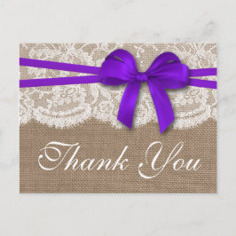 Die rustikale Lila Bow Wedding Collection Postkarte