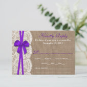 Die Rustikale Lila Bow Wedding Collection RSVP Car Karte (Stehend Vorderseite)