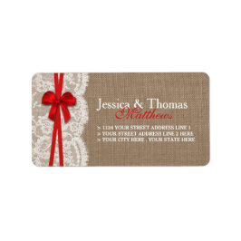 Die rustikale Red Bow Wedding Collection Adressaufkleber