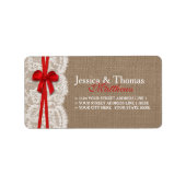 Die rustikale Red Bow Wedding Collection Adressaufkleber (Vorne)