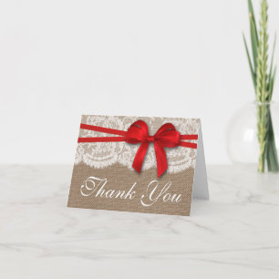 Die rustikale Red Bow Wedding Collection Dankeskarte