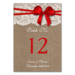 Die rustikale Red Bow Wedding Collection Tischnumm Tischnummer