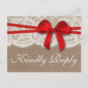 Die rustikale Red Bow Wedding Collection UAWG Einladungspostkarte