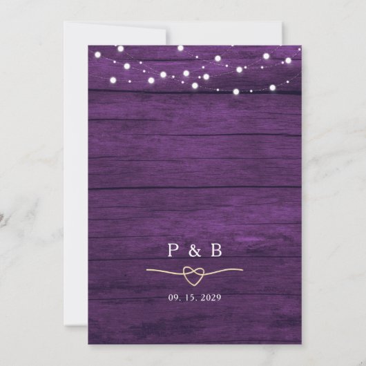 Die rustikale Rezeption für Lila Holzverheiratung Einladung (Rückseite)