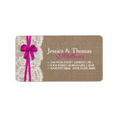 Die rustikale rosa Bow-Hochzeitskollektion Adressaufkleber (Vorne)