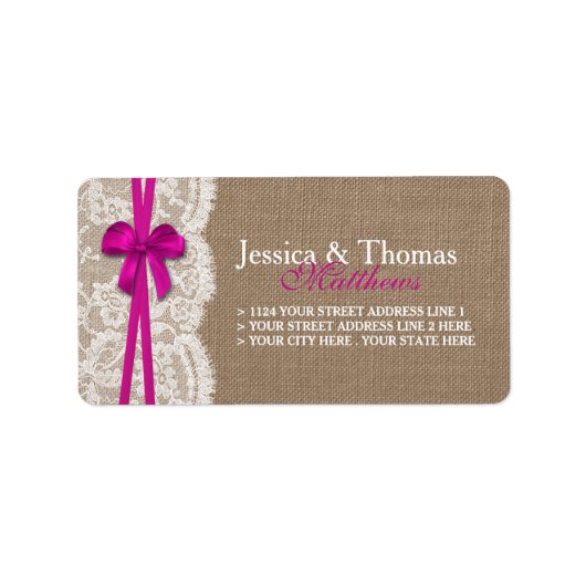 Die rustikale rosa Bow-Hochzeitskollektion Adressaufkleber (Vorne)