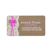 Die rustikale rosa Bow-Hochzeitskollektion Adressaufkleber (Vorne)