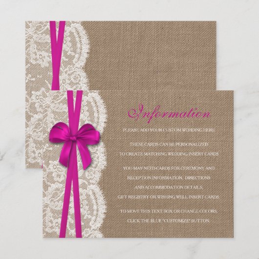 Die rustikale Rosa Bow-Hochzeitskollektion Begleitkarte (Vorne/Hinten)