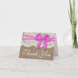 Die rustikale rosa Bow-Hochzeitskollektion Dankeskarte