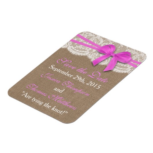 Die rustikale rosa Bow-Hochzeitskollektion Magnet (Linke Seite)