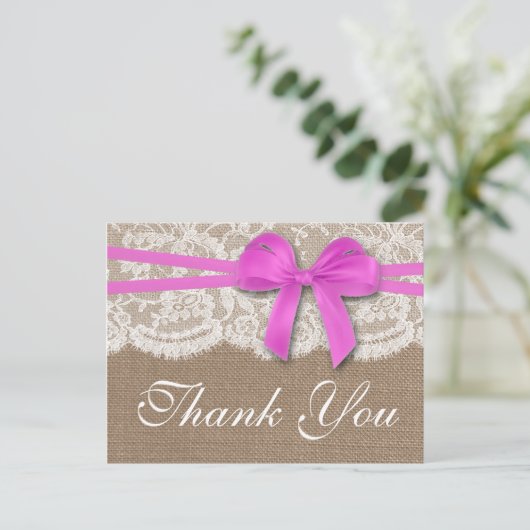 Die rustikale rosa Bow-Hochzeitskollektion Postkarte (Stehend Vorderseite)