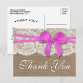 Die rustikale rosa Bow-Hochzeitskollektion Postkarte (Vorne/Hinten)