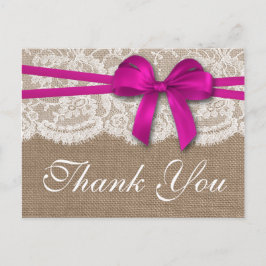 Die rustikale rosa Bow-Hochzeitskollektion Postkarte