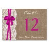 Die rustikale rosa Bow-Hochzeitskollektion Tischnummer (Rückseite)