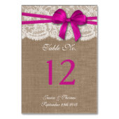 Die rustikale rosa Bow-Hochzeitskollektion Tischnummer (Rückseite)
