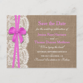 Die rustikale rosa Bow-Kollektion Save the Date Ankündigungspostkarte