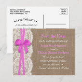 Die rustikale rosa Bow-Kollektion Save the Date Ankündigungspostkarte (Vorne/Hinten)