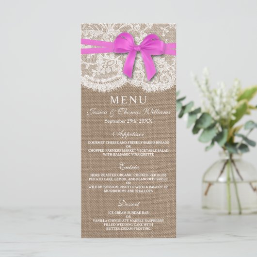 Die rustikale rosa Bow Wedding Collection Karte (Stehend Vorderseite)