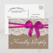 Die rustikale rosa Bow Wedding Collection UAWG Einladungspostkarte (Vorne/Hinten)