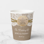 Die rustikale Sand Dollar Beach Hochzeitskollektio Pappbecher (Vorderseite)