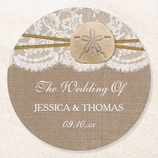 Die rustikale Sand Dollar Beach Hochzeitskollektio Runder Pappuntersetzer (Vorderseite)
