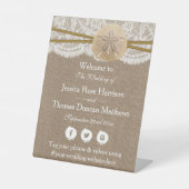 Die rustikale Sand Dollar Beach Hochzeitskollektio Sockelschild (Vorderseite)