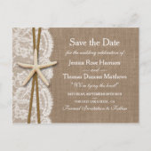 Die rustikale Starfish-Sammlung Save the Date Ankündigungspostkarte (Vorderseite)