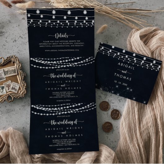 Die rustikale String Lights-Hochzeit von Dreifach Gefaltete Einladung
