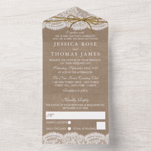 Die rustikale Twine Bow Wedding Collection All In One Einladung (Innen Boden)