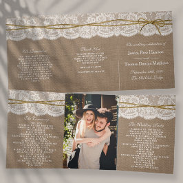 Die rustikale Twine Bow Wedding Collection Dreifach-gefaltete Programmkarte
