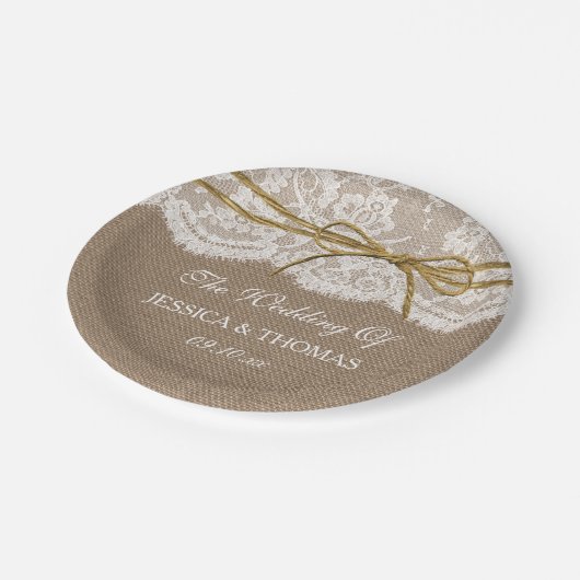 Die rustikale Twine Bow Wedding Collection Pappteller (Schrägansicht)