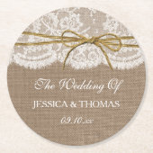 Die rustikale Twine Bow Wedding Collection Runder Pappuntersetzer (Vorderseite)